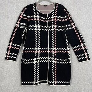 Talbots Plaid Sweater Jacket Womens Size X Black Pink Old Money Preppy